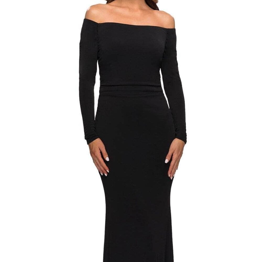 SALE NWT La Femme 28054SC Jersey Formal Gown Black Size 8